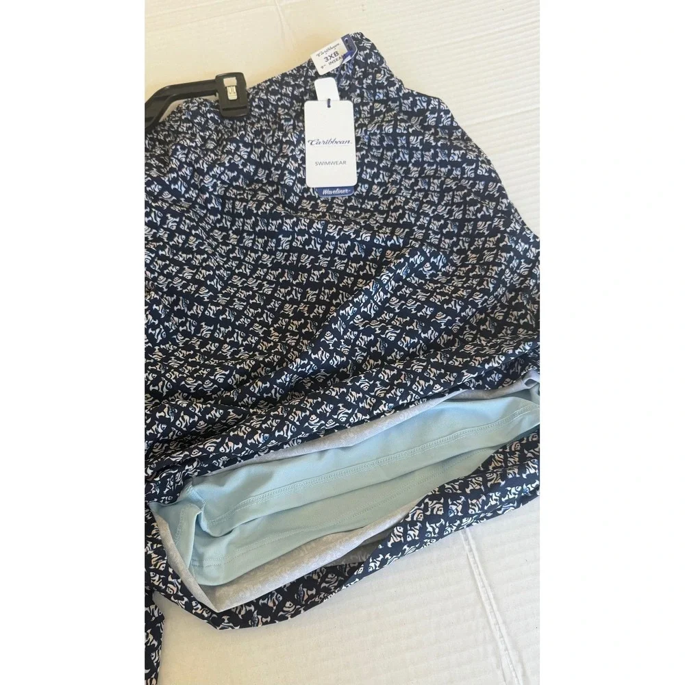NWT Caribbean Joe Mens Navy Blue Geometric Print Board‎ Shorts Swim Trunks 3XB